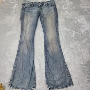 VTG 7 Seven For All Mankind Dojo Jeans Womens 31 Blue Faded Low Flare‎ USA Y2K